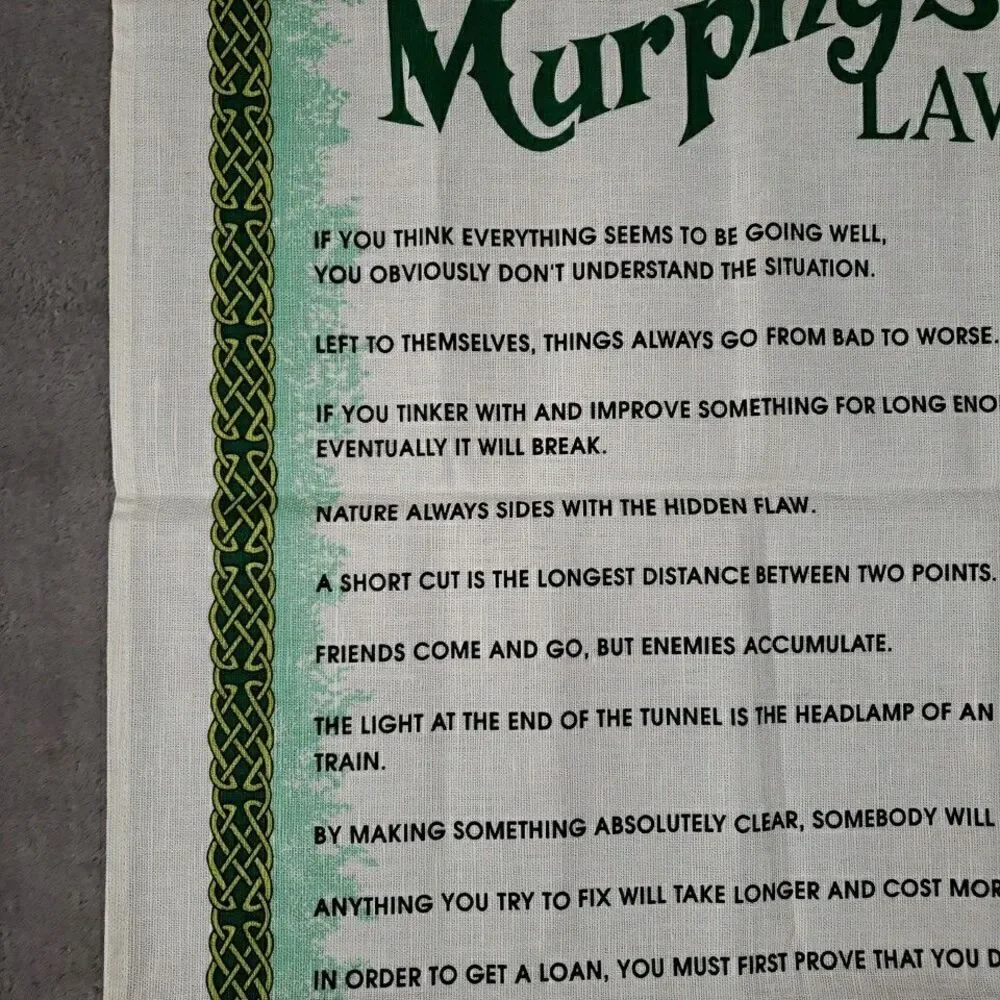 Fingal Murphy's Law & An Irish Blessing Tea Towel Clovers Mushrooms Ireland